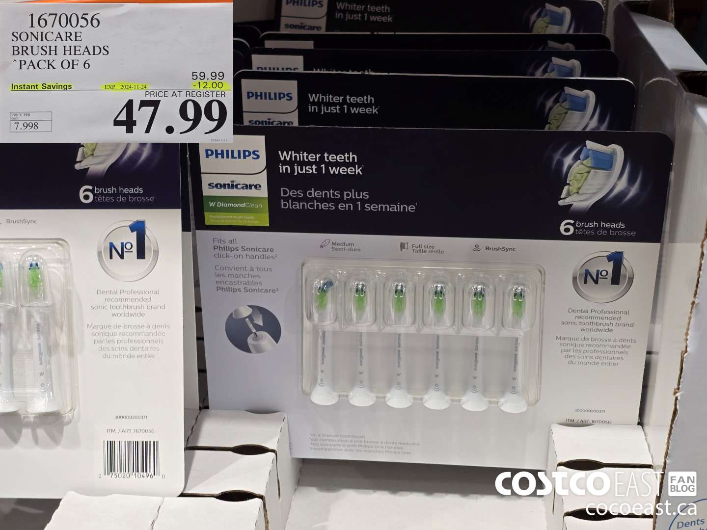 1670056 SONICARE BRUSH HEADS PACK OF 6 ($12.00 INSTANT SAVINGS EXPIRES ON 2024-11-24) $47.99