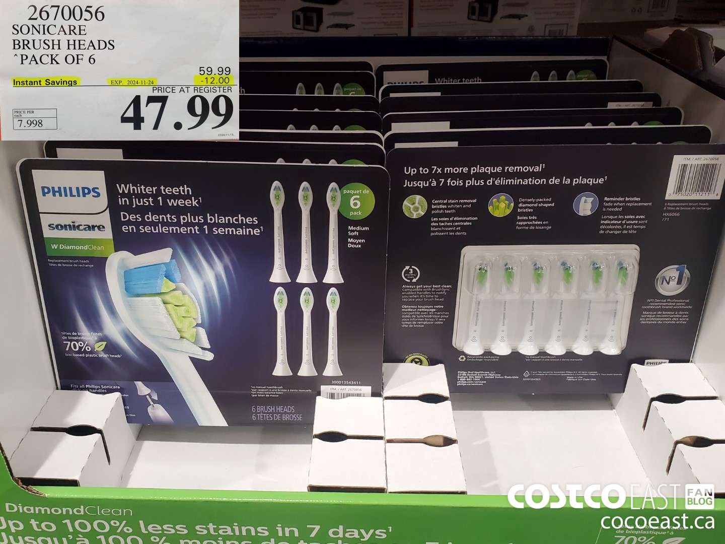 2670056 SONICARE BRUSH HEADS “PACK OF 6 ($12.00 INSTANT SAVINGS EXPIRES ON 2024-11-24) $47.99