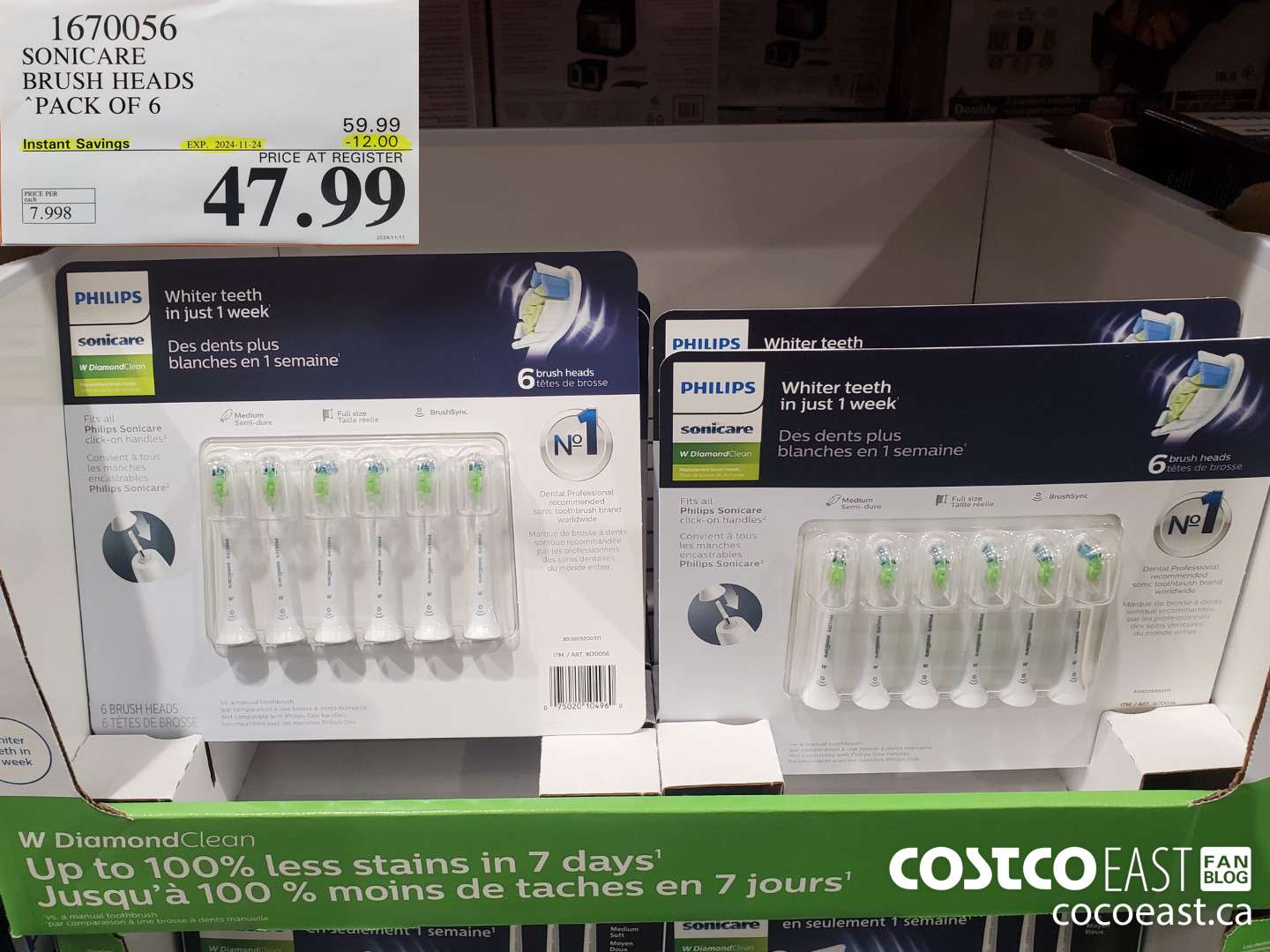 1670056 SONICARE BRUSH HEADS PACK OF 6 ($12.00 INSTANT SAVINGS EXPIRES ON 2024-11-24) $47.99