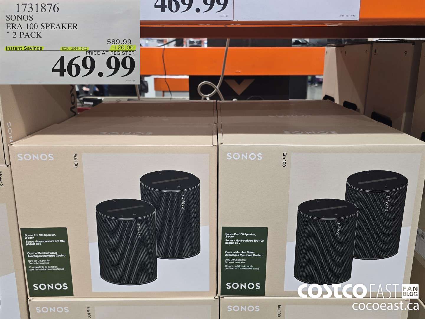 1731876 SONOS ERA 100 SPEAKER 2 PACK ($120.00 INSTANT SAVINGS EXPIRES ON 2024-12-02) $469.99