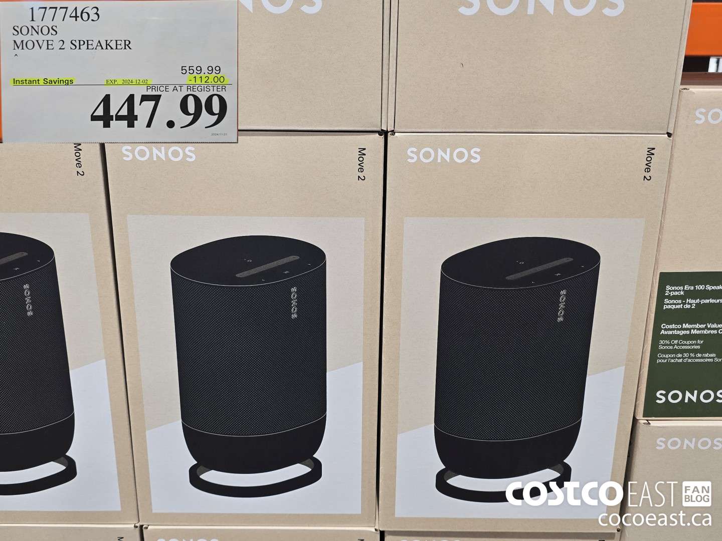 1777463 SONOS MOVE 2 SPEAKER ($112.00 INSTANT SAVINGS EXPIRES ON 2024-12-02) $447.99