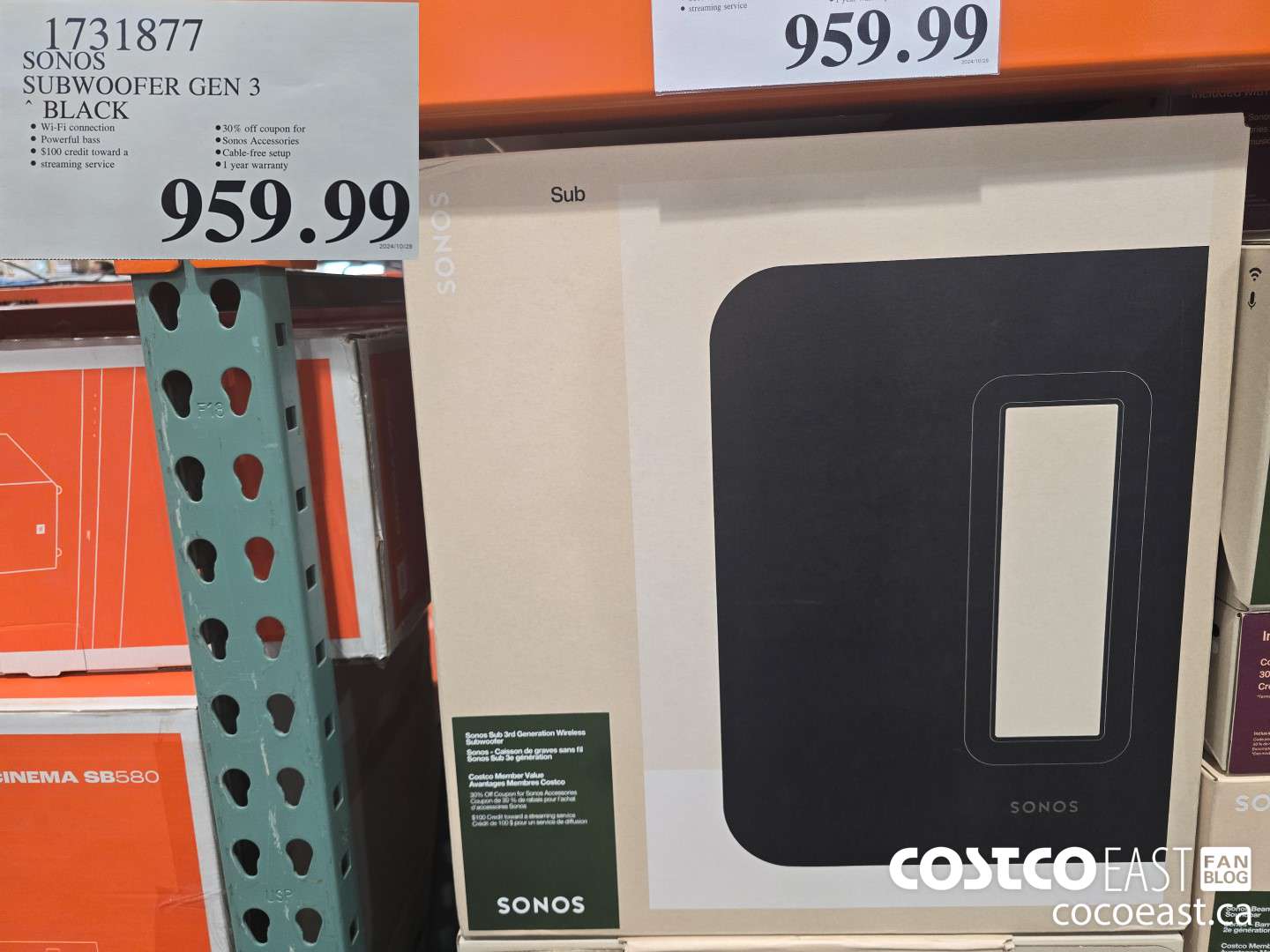 1731877 SONOS SUBWOOFER GEN 3 BLACK $959.99