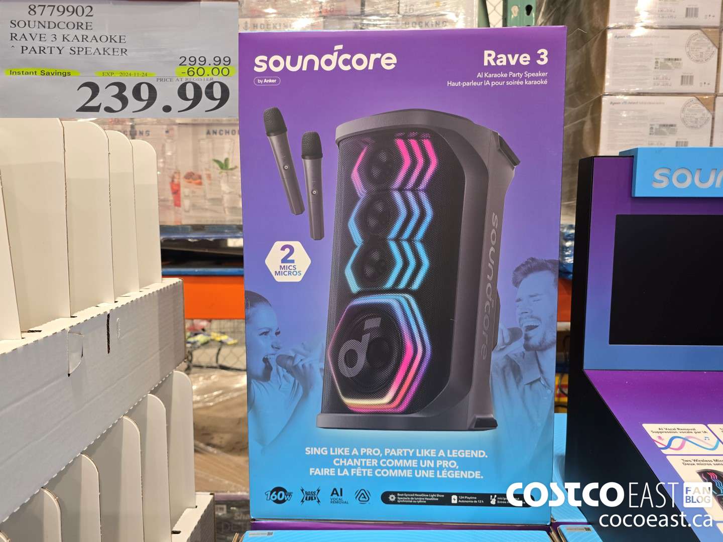 8779902 SOUNDCORE RAVE 3 KARAOKE ~ PARTY SPEAKER ($60.00 INSTANT SAVINGS EXPIRES ON 2024-11-24) $239.99