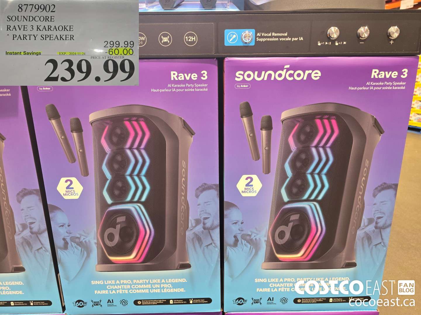 8779902 SOUNDCORE RAVE 3 KARAOKE ~ PARTY SPEAKER ($60.00 INSTANT SAVINGS EXPIRES ON 2024-11-24) $239.99