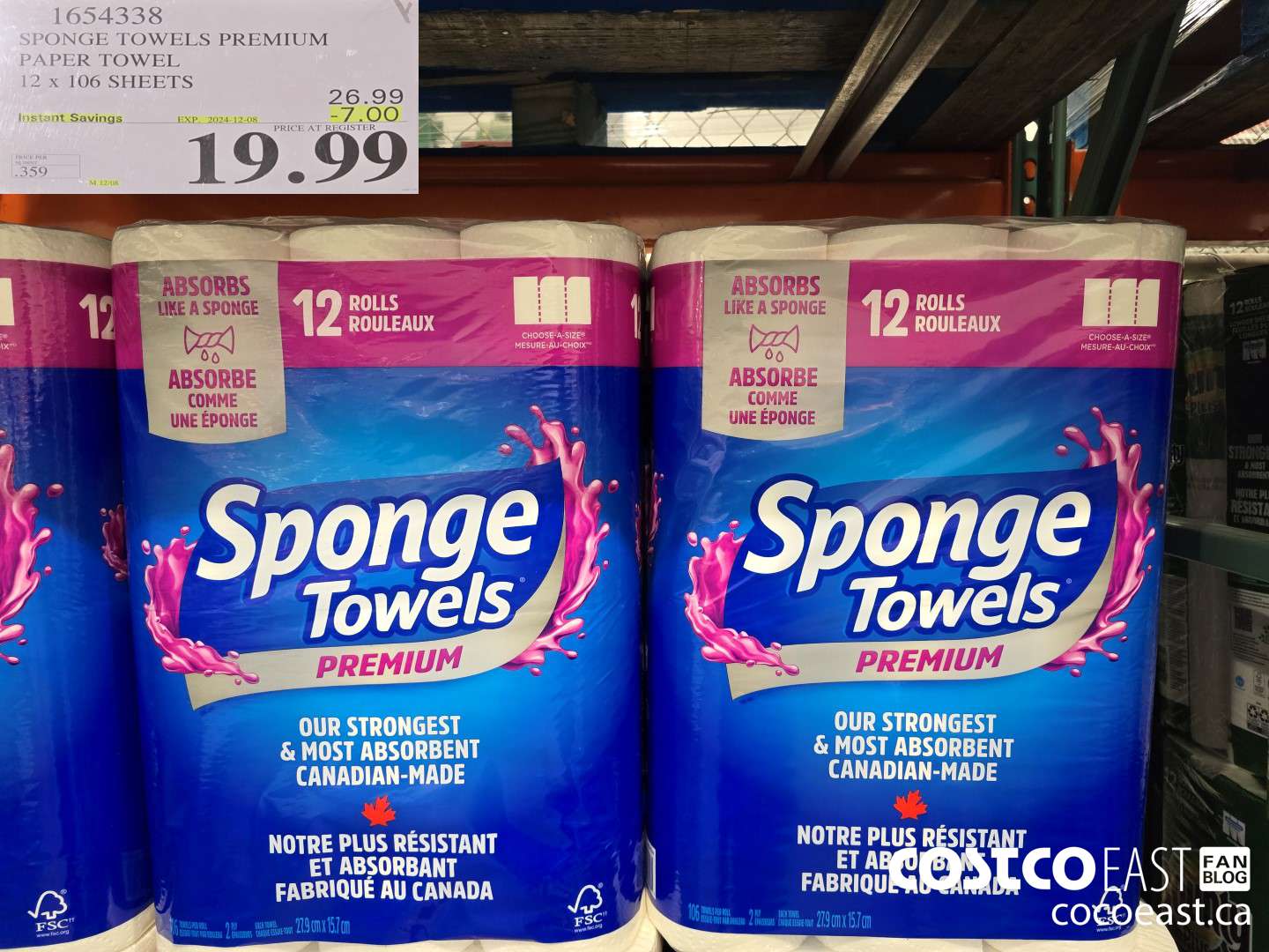 1654338 SPONGE TOWELS PREMIUM PAPER TOWEL 12 x 106 SHEETS ($7.00 INSTANT SAVINGS EXPIRES ON 2024-12-08) $19.99