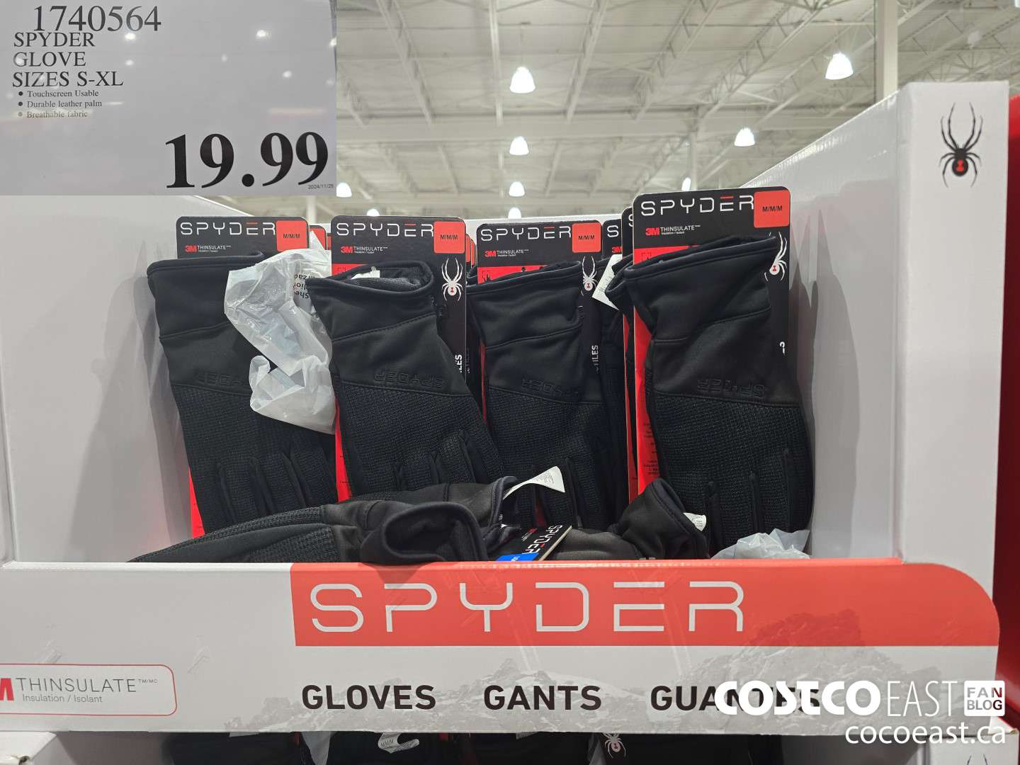 1740564 SPYDER GLOVE SIZE, S-XL $19.99