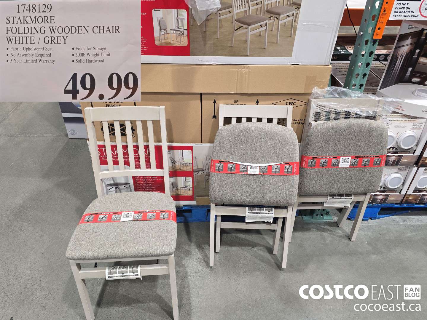 1748129 STAKMORE FOLDING WOODEN CHAIR WHITE / GREY $49.99