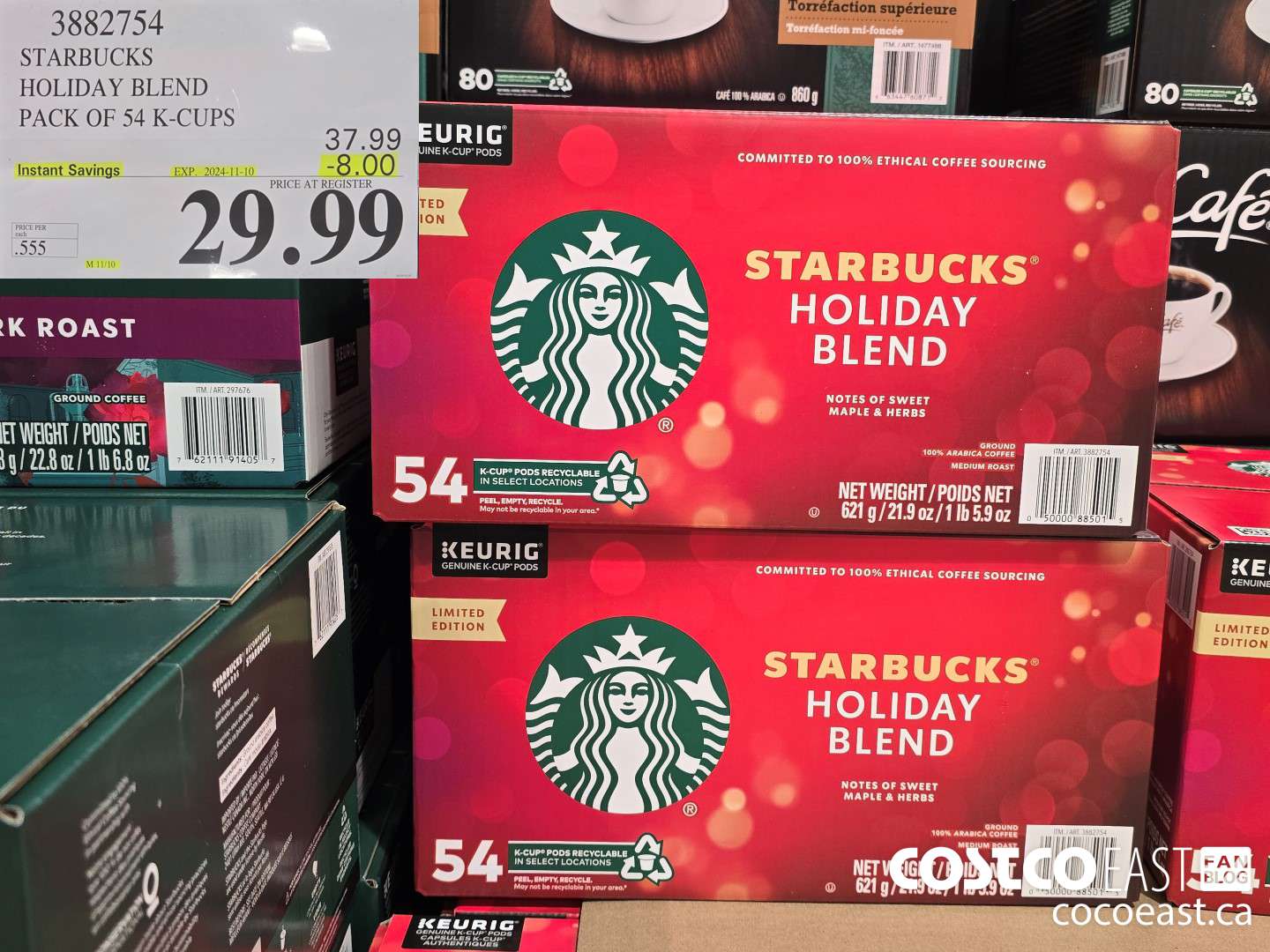 3882754 STARBUCKS HOLIDAY BLEND PACK OF 54 K-CUPS ($8.00 INSTANT SAVINGS EXPIRES ON 2024-11-10) $29.99