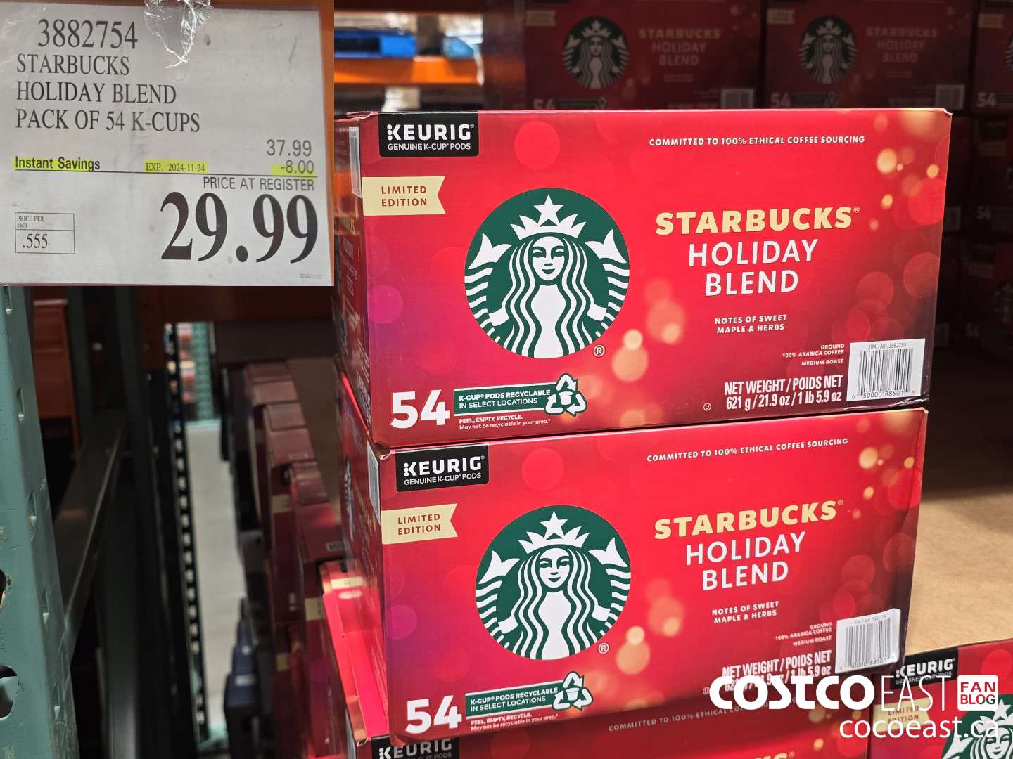 3882754 STARBUCKS HOLIDAY BLEND PACK OF 54 K-CUPS ($8.00 INSTANT SAVINGS EXPIRES ON 2024-11-24) $29.99