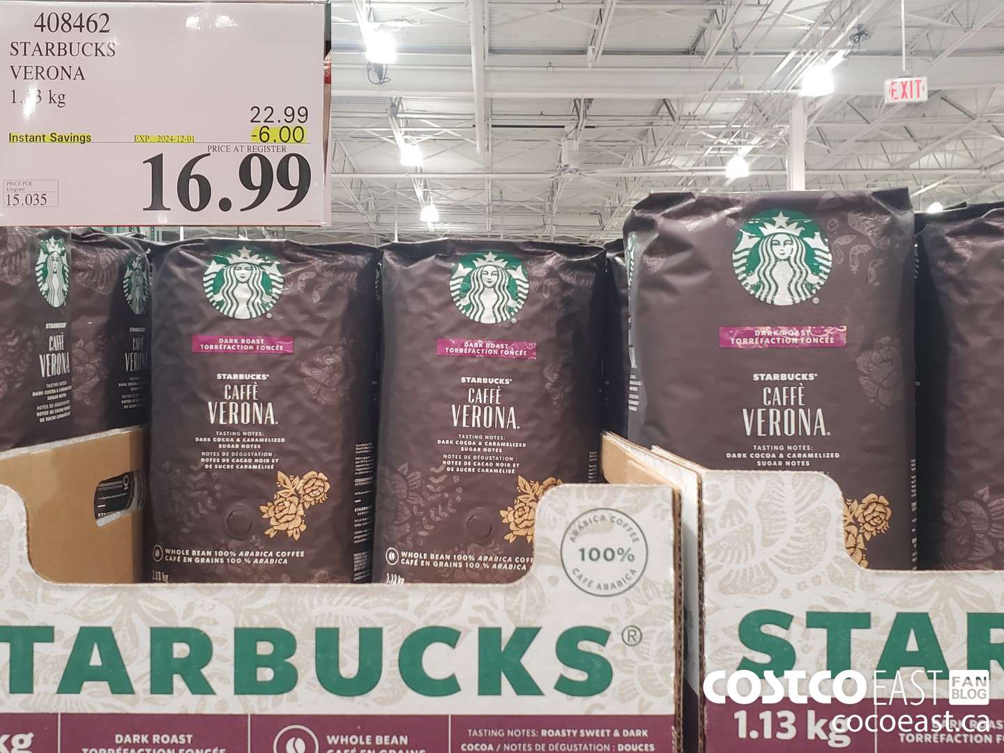 408462 STARBUCKS VERONA BLEND 1.13 KG ($6.00 INSTANT SAVINGS EXPIRES ON 2024-12-01) $16.99