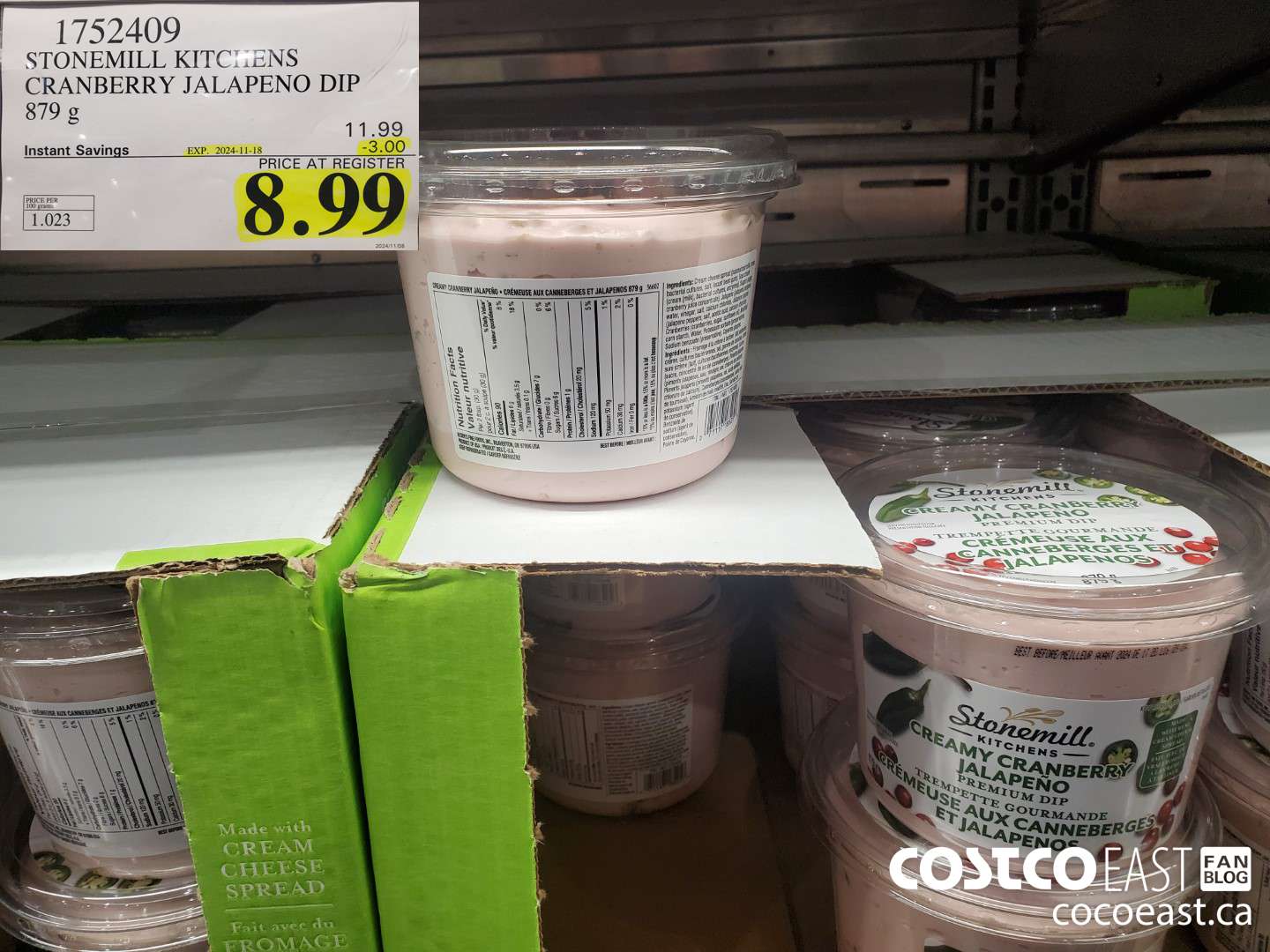 1752409 STONEMILL CREAMY CRANBERRY JALAPENO DIP 879 G ($3.00 INSTANT SAVINGS EXPIRES ON 2024-11-18) $8.99