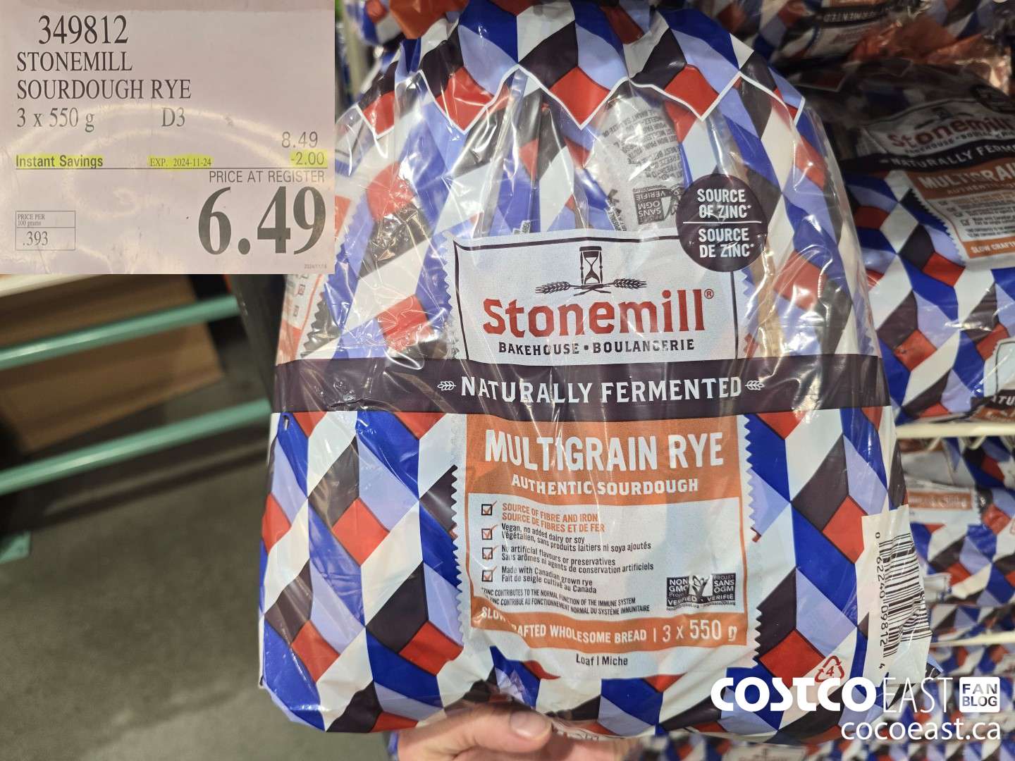 349812 STONEMILL SOURDOUGH RYE 3 X 550 G ($2.00 INSTANT SAVINGS EXPIRES ON 2024-11-24) $6.49