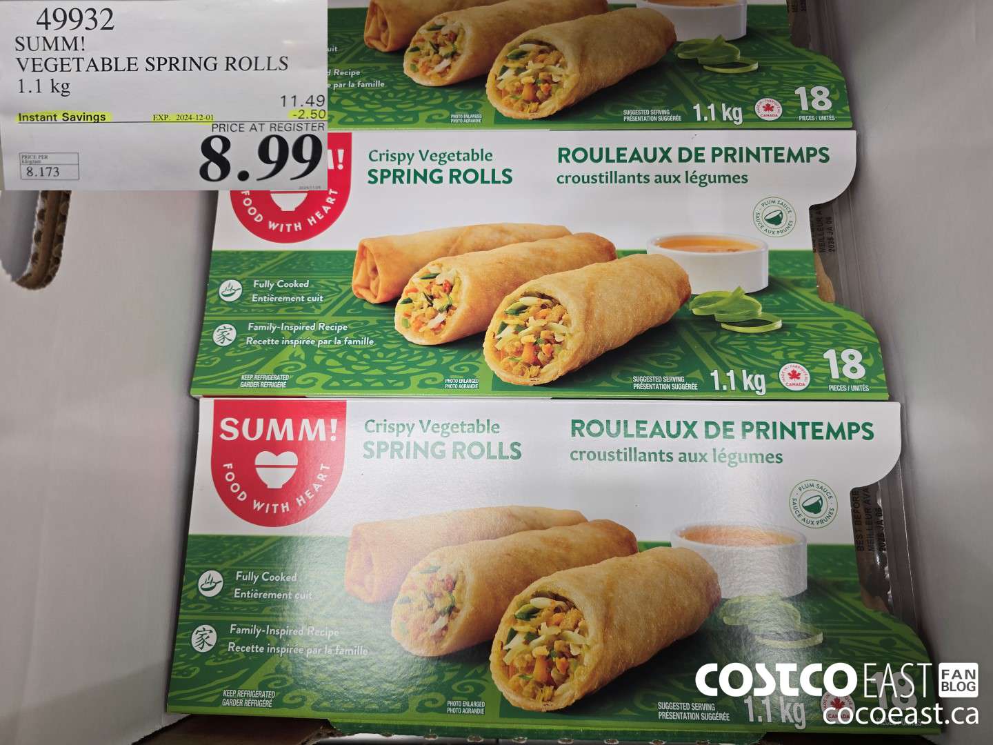 49932 SUMM! VEGETABLE SPRING ROLLS 1.1KG ($2.50 INSTANT SAVINGS EXPIRES ON 2024-12-01) $8.99