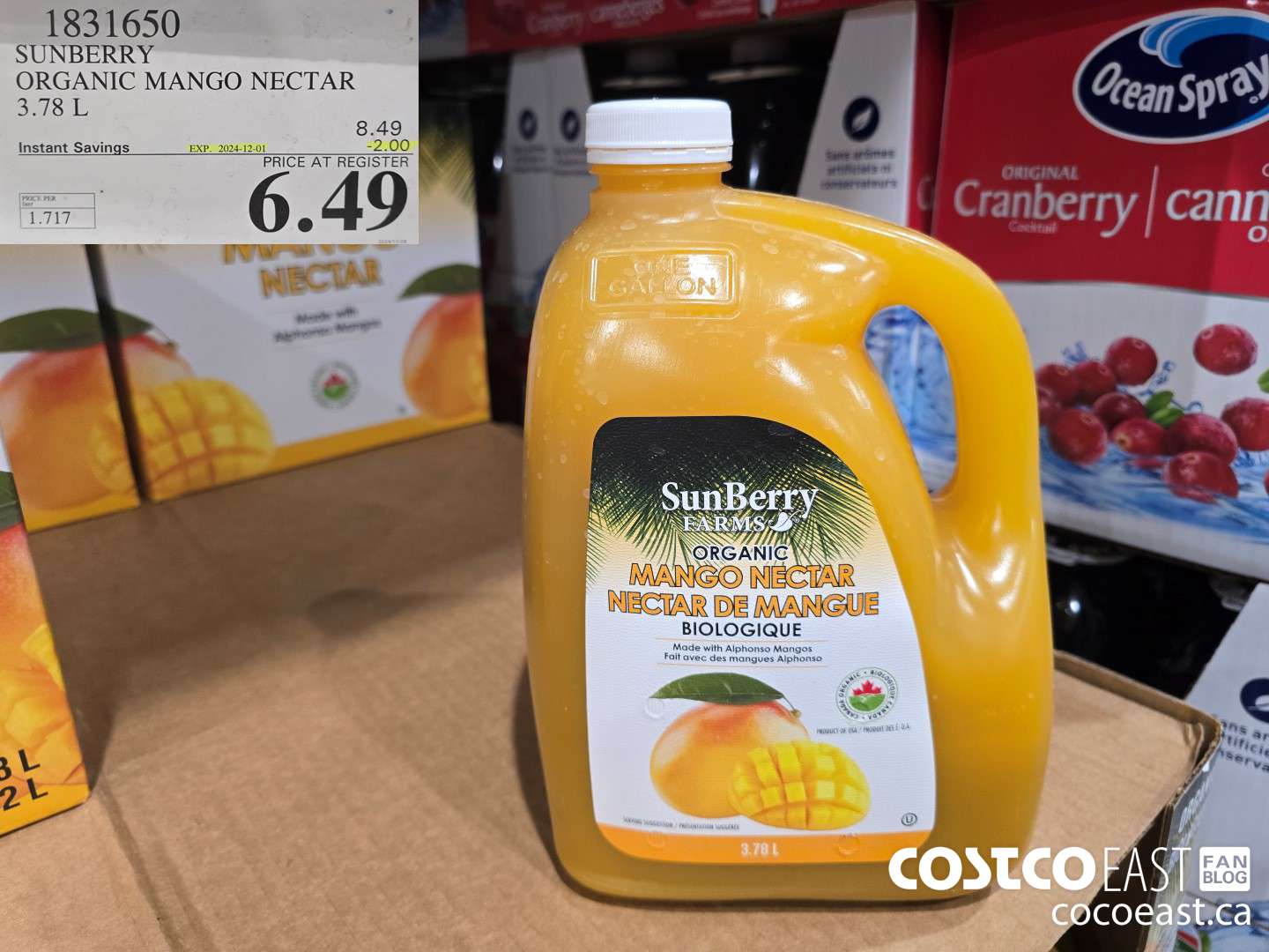 1831650 SUNBERRY MANGO NECTAR 3.78L ($2.00 INSTANT SAVINGS EXPIRES ON 2024-12-01) $6.49