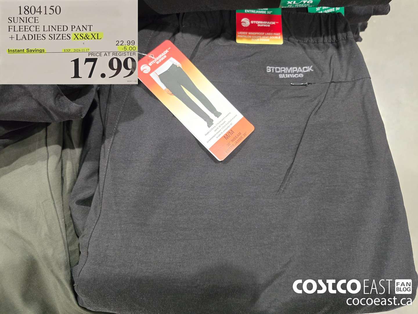 1804150 SUNICE FLEECE LINED PANT +LADIES SIZES XS&XL ($5.00 INSTANT SAVINGS EXPIRES ON 2024-11-17) $17.99