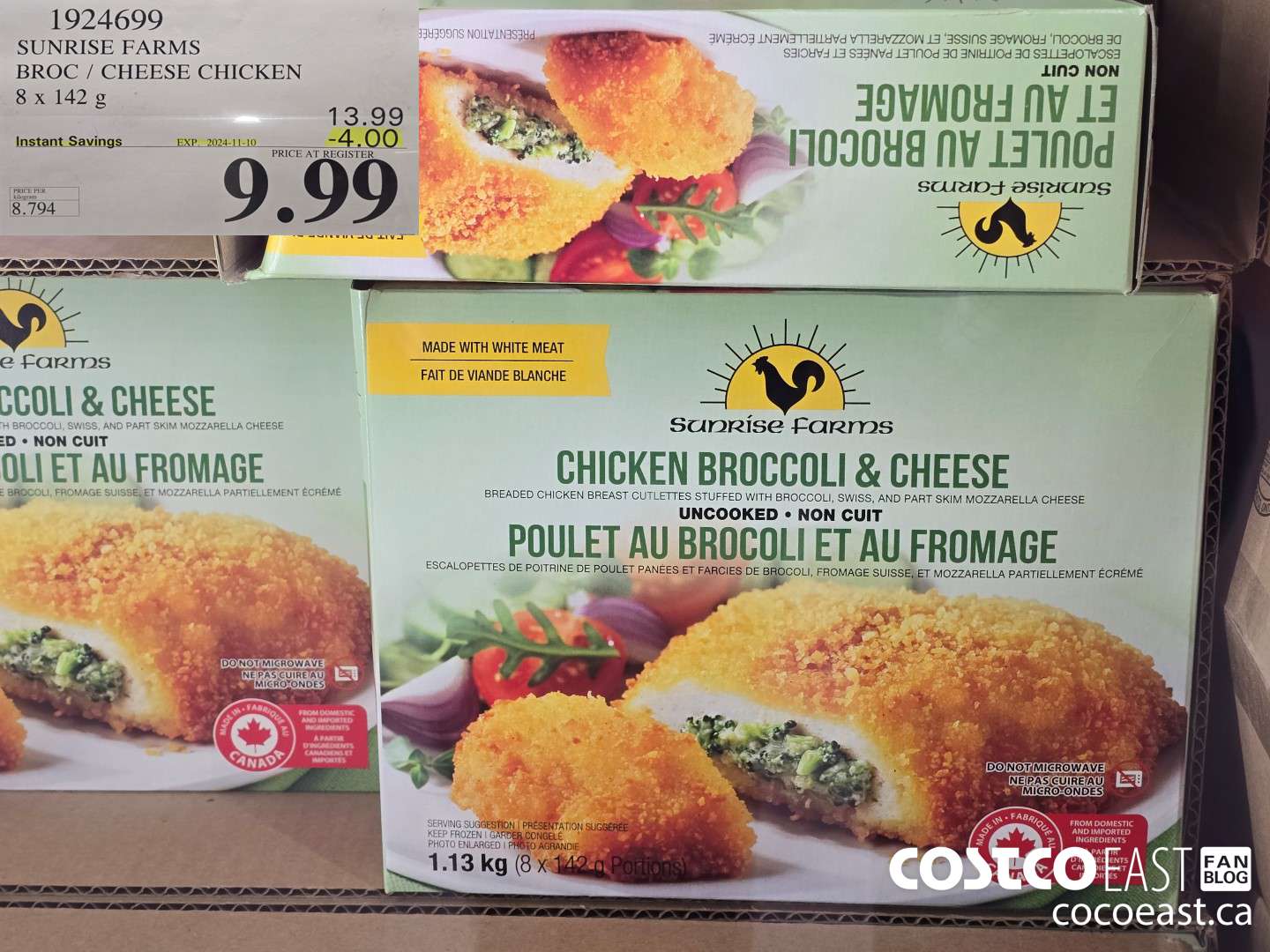 1924699 SUNRISE FARMS BROC/CHEESE CHICKEN 8 X 142g ($4.00 INSTANT SAVINGS EXPIRES ON 2024-11-10) $9.99