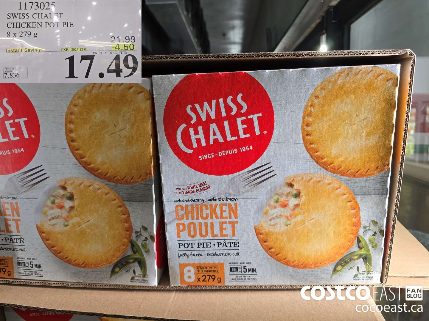 1173025 SWISS CHALET CHICKEN POT PIE 8 X 279G ($4.50 INSTANT SAVINGS EXPIRES ON 2024-12-01) $17.49
