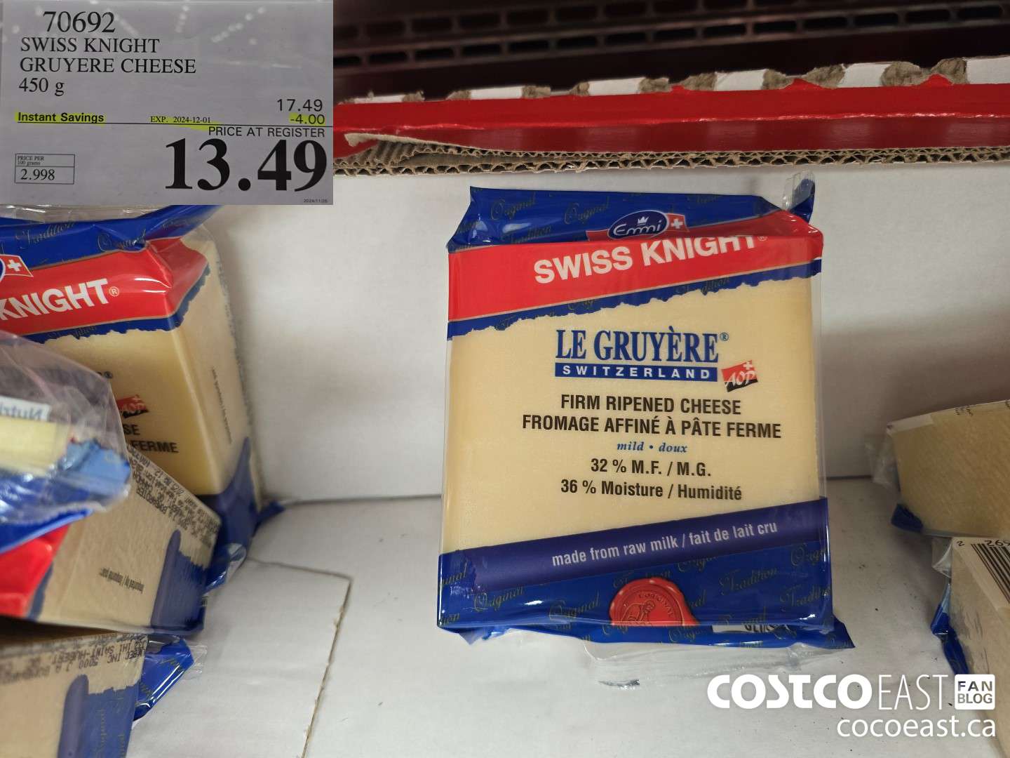 70692 SWISS KNIGHT GRUYERE CHEESE 450 g ($4.00 INSTANT SAVINGS EXPIRES ON 2024-12-01) $13.49