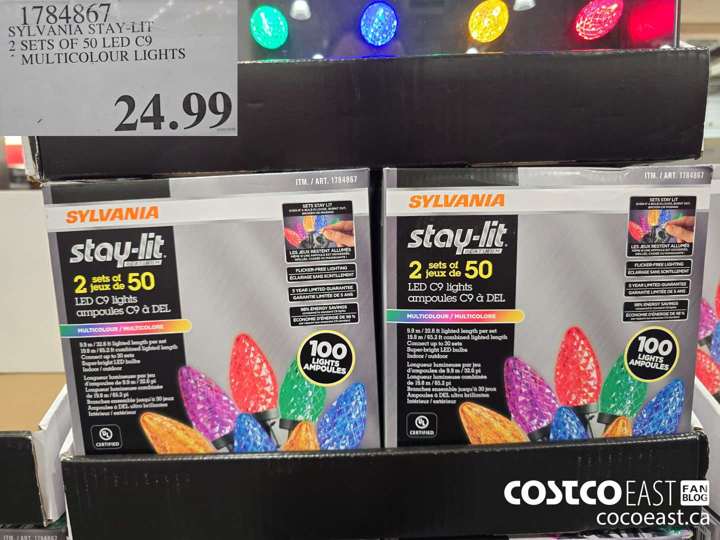 1784867 SYLVANIA STAY-LIT 2 SETS OF 50 LED C9 ~ MULTICOLOUR LIGHTS $24.99