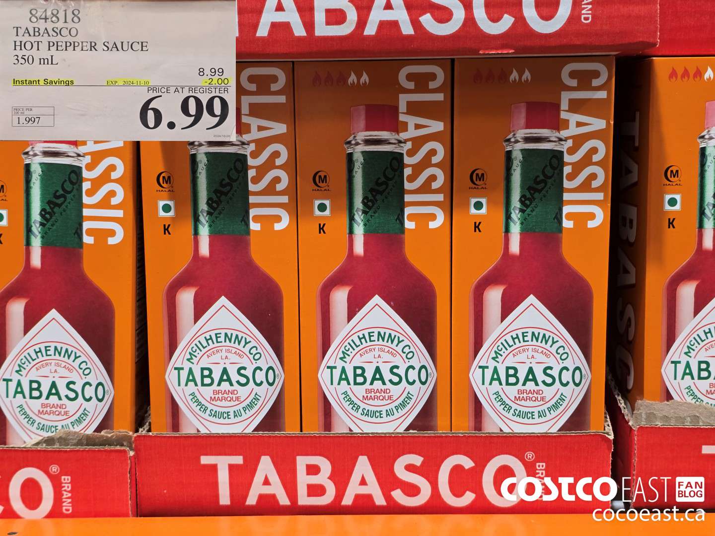 84818 TABASCO HOT PEPPER SAUCE 350 ML ($2.00 INSTANT SAVINGS EXPIRES ON 2024-11-10) $6.99