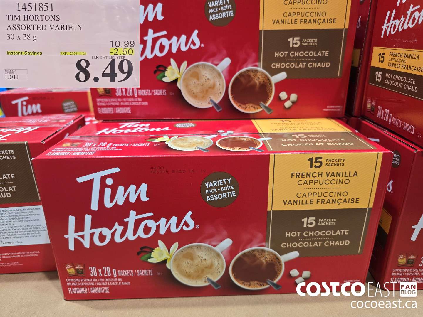 1451851 TIM HORTONS ASSORTED VARIETY 30 X 28G ($2.50 INSTANT SAVINGS EXPIRES ON 2024-11-24) $8.49