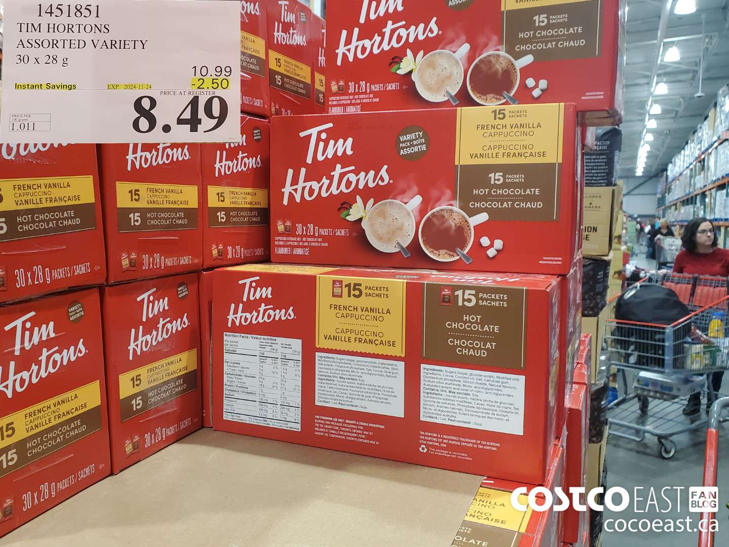 1451851 TIM HORTONS ASSORTED VARIETY 30 X 28G ($2.50 INSTANT SAVINGS EXPIRES ON 2024-11-24) $8.49