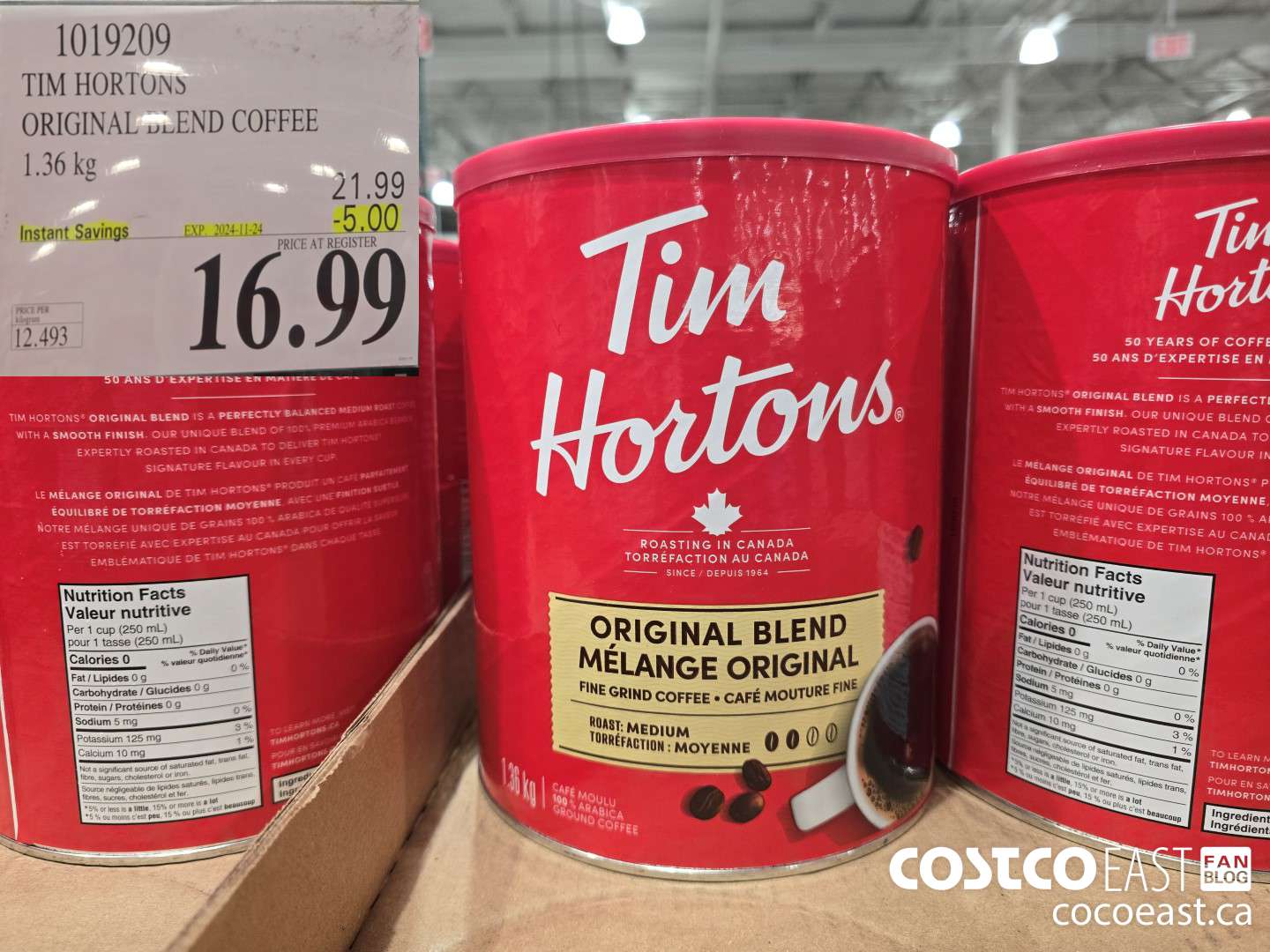 1019209 TIM HORTONS ORIGINAL BLEND COFFEE 1.36 KG ($5.00 INSTANT SAVINGS EXPIRES ON 2024-11-24) $16.99