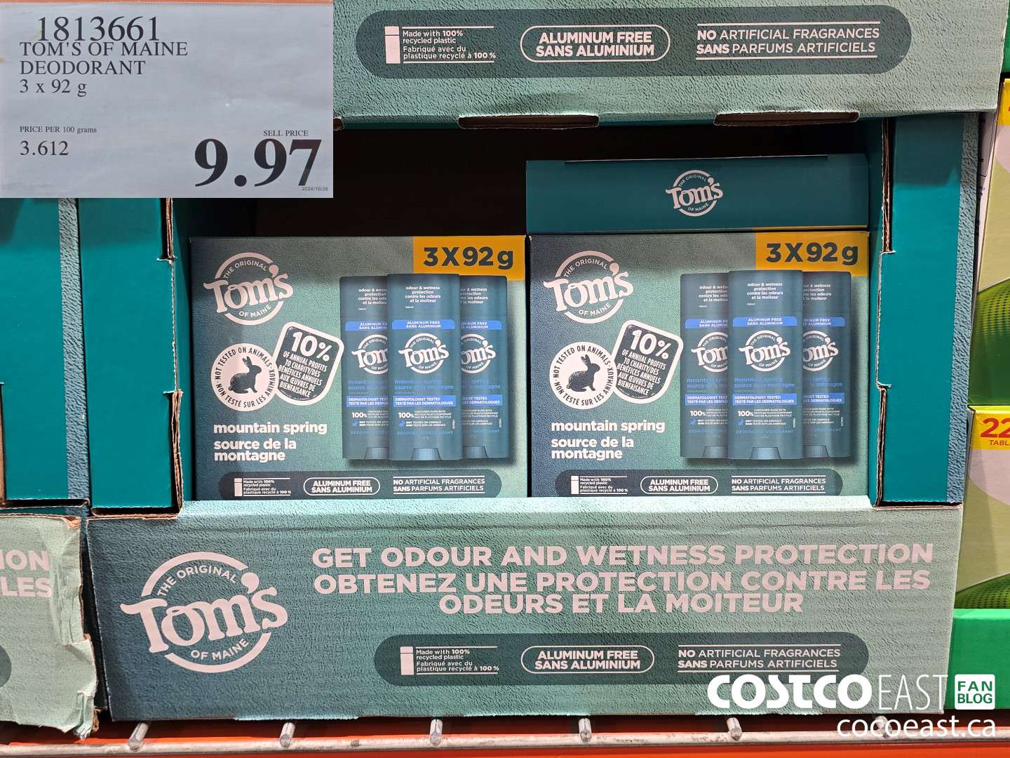 1813661 TOM'S OF MAINE DEODORANT 3 X 92 G $9.97