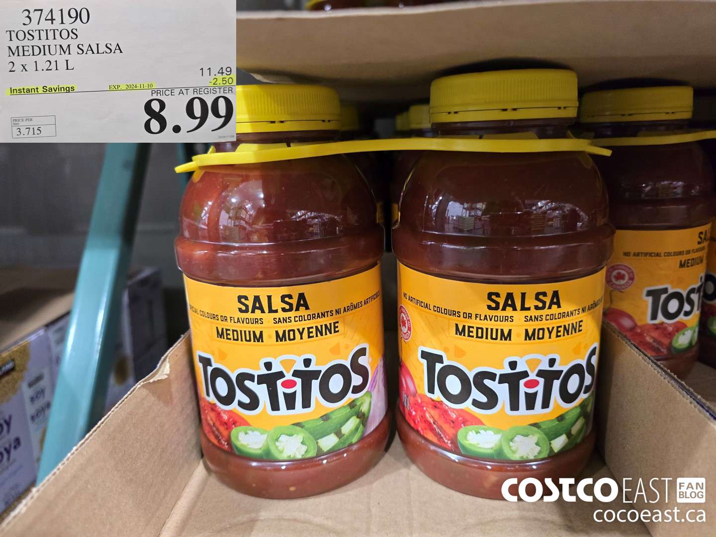374190 TOSTITOS MEDIUM SALSA 2 X 1.21 L ($2.50 INSTANT SAVINGS EXPIRES ON 2024-11-10) $8.99