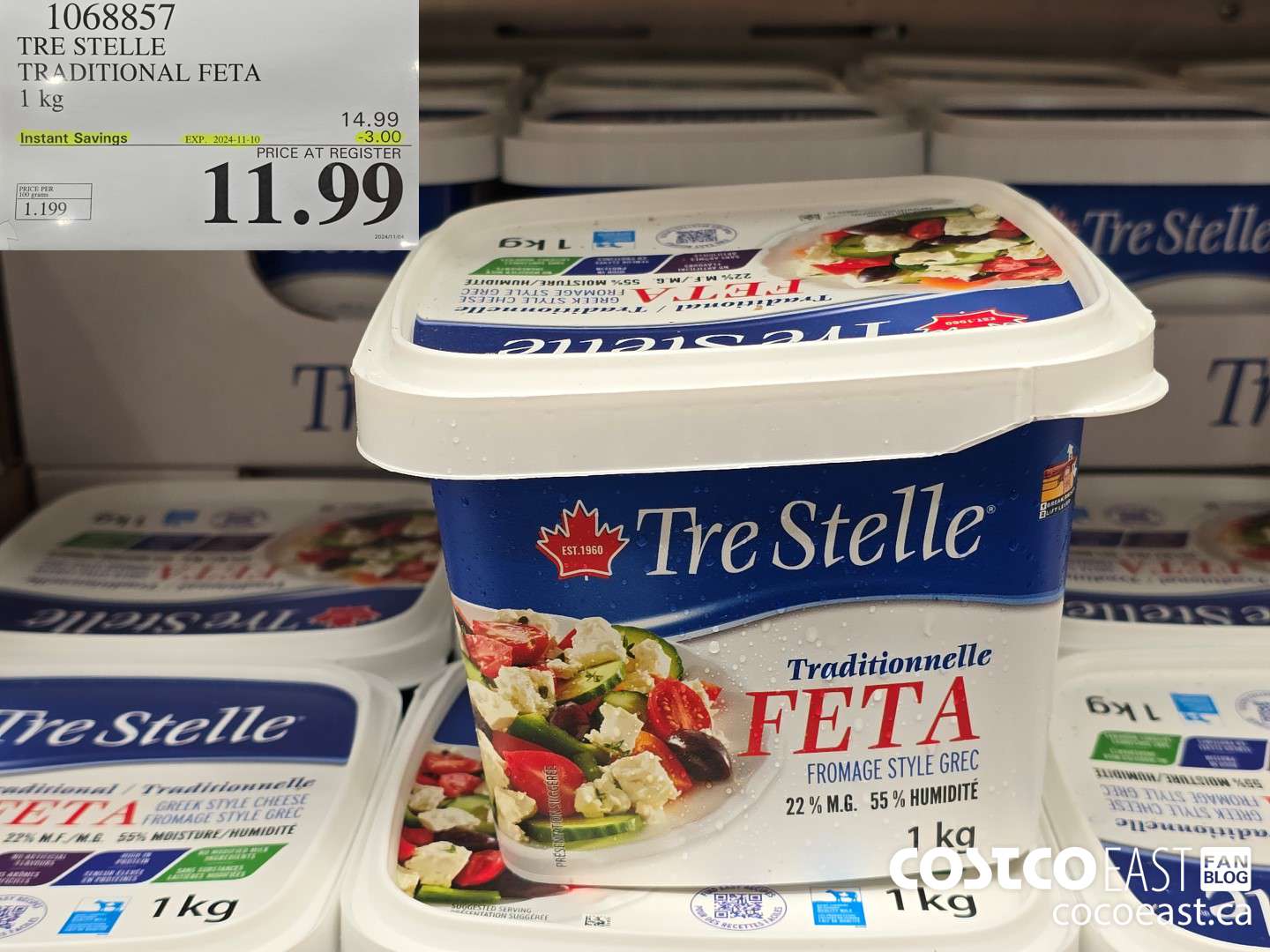 1068857 TRE STELLE TRADITIONAL FETA 1 KG ($3.00 INSTANT SAVINGS EXPIRES ON 2024-11-10) $11.99