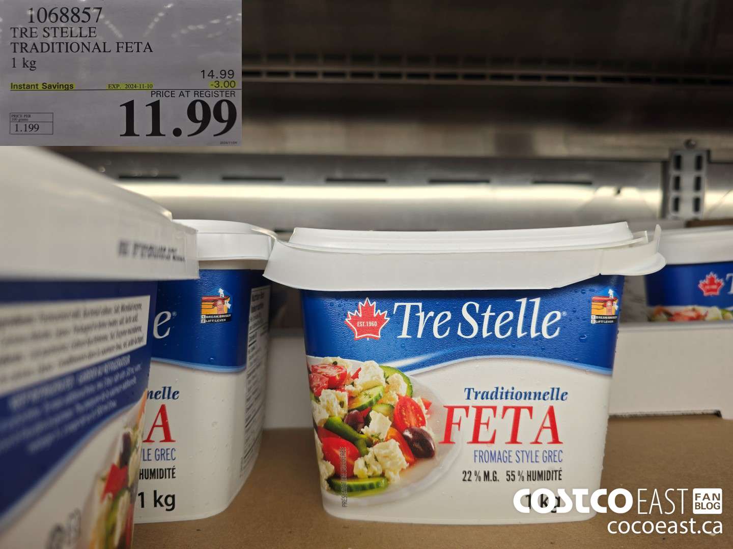 1068857 TRE STELLE TRADITIONAL FETA 1 KG ($3.00 INSTANT SAVINGS EXPIRES ON 2024-11-10) $11.99