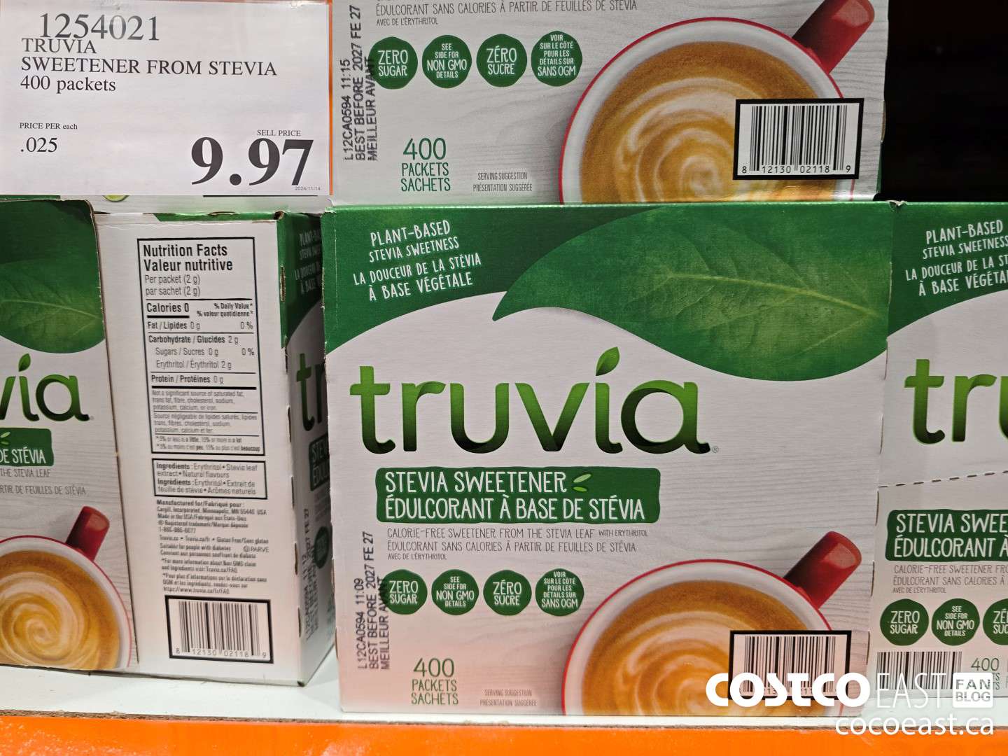 1254021 TRUVIA SWEETENER FROM STEVIA 400 packets $9.97