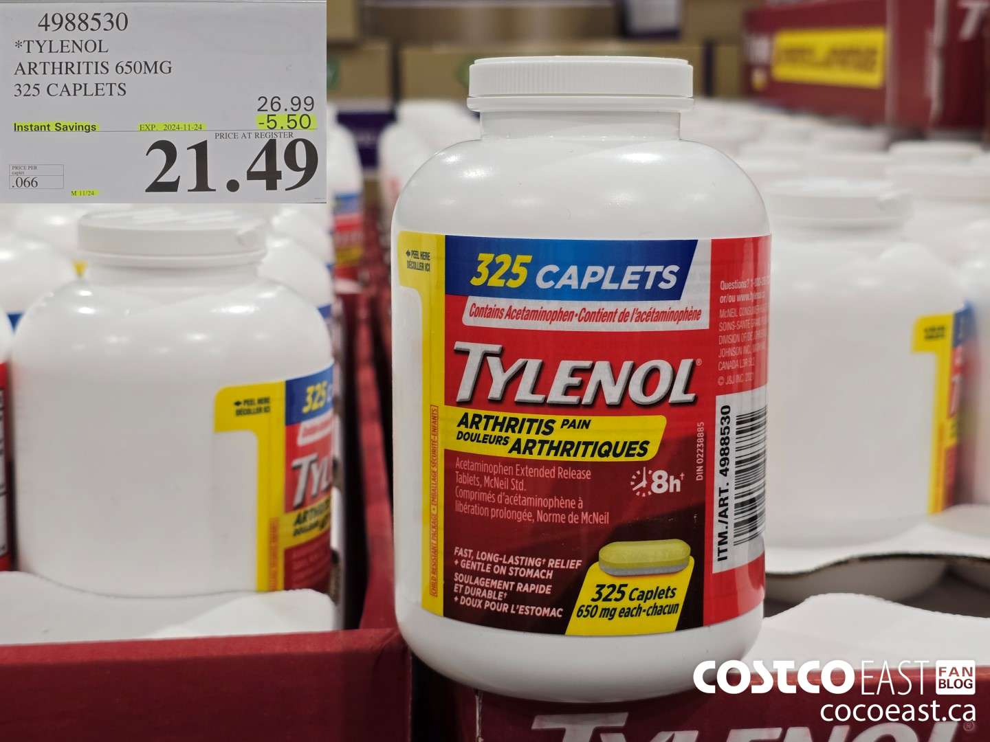 4988530 *TYLENOL ARTHRITIS 650MG 325 CAPLETS ($5.50 INSTANT SAVINGS EXPIRES ON 2024-11-24) $21.49