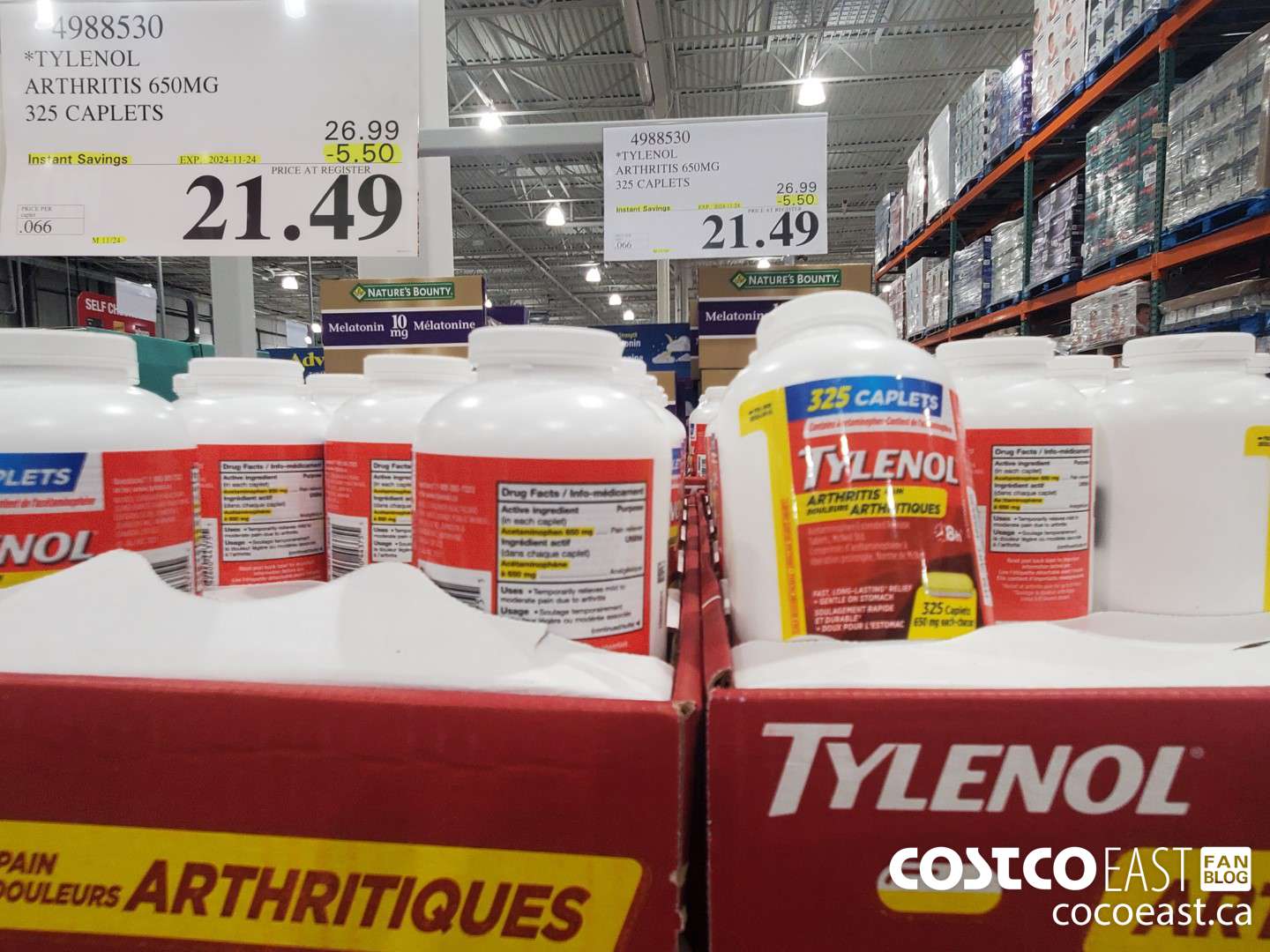 4988530 TYLENOL ARTHRITIS 650MG 325 CAPLETS ($5.50 INSTANT SAVINGS EXPIRES ON 2024-11-24) $21.49