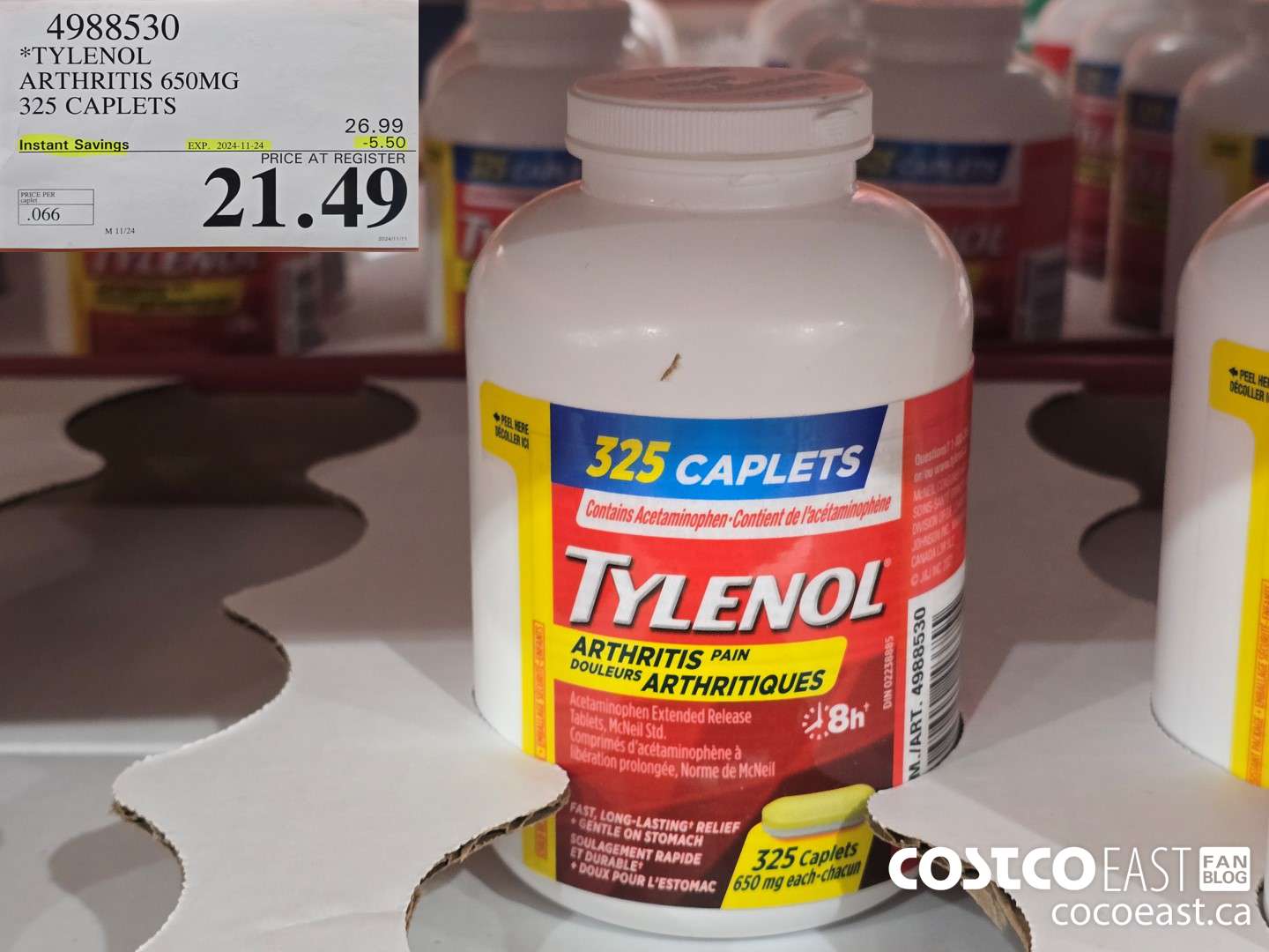 4988530 TYLENOL ARTHRITIS 650MG 325 CAPLETS ($5.50 INSTANT SAVINGS EXPIRES ON 2024-11-24) $21.49
