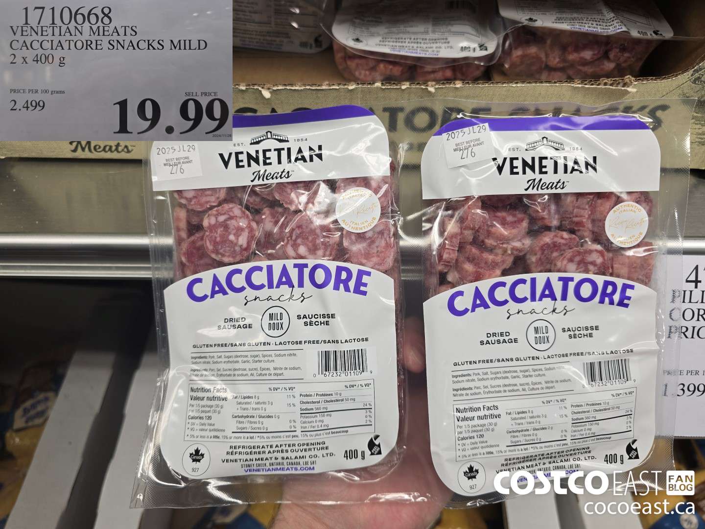 1710668 VENETIAN MEATS CACCIATORE SNACKS MILD 2 x 400 g $19.99