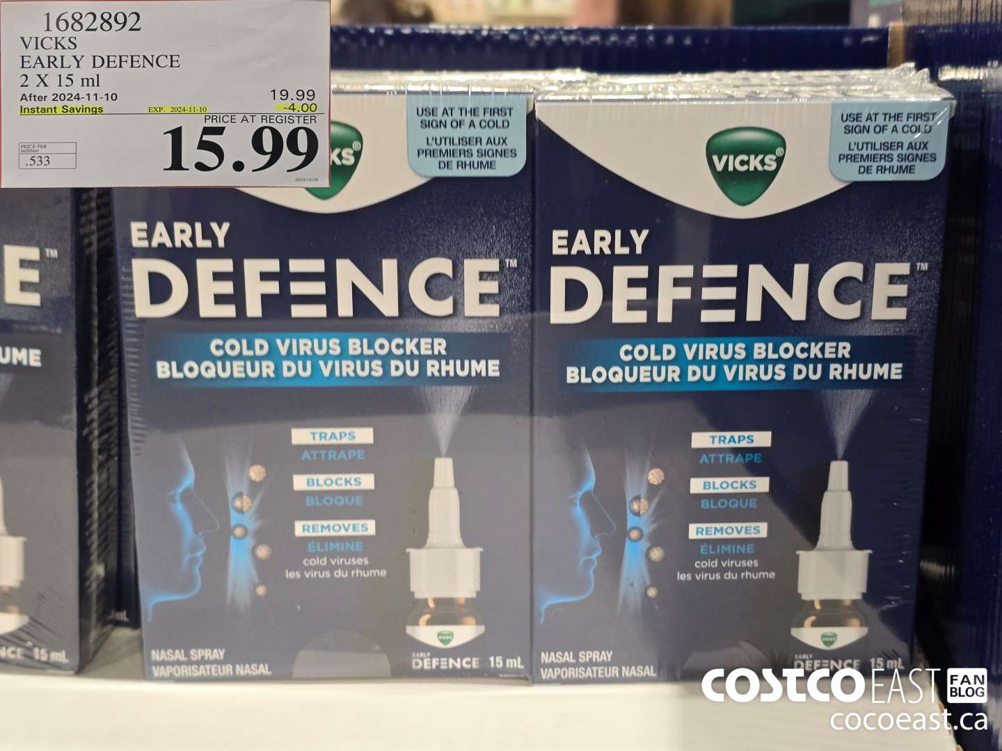 1682892 VICKS EARLY DEFENCE 2 X 15 ml ($4.00 INSTANT SAVINGS EXPIRES ON 2024-11-10) $15.99