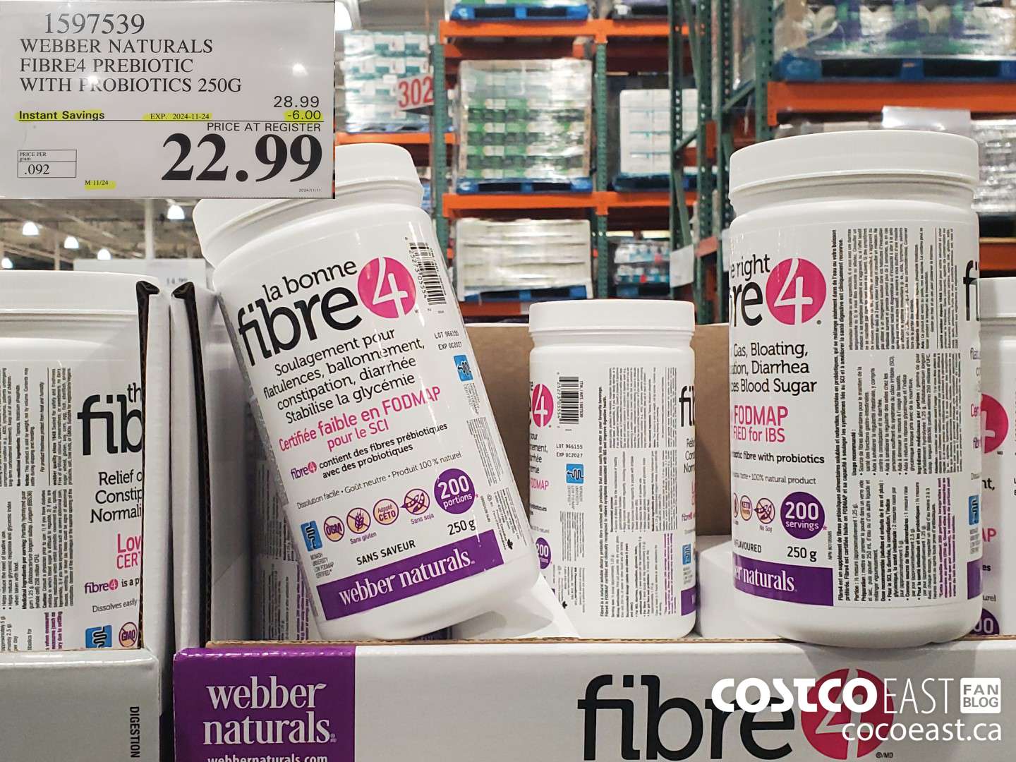 1597539 WEBBER NATURALS FIBRE4 PREBIOTIC 250G M 11/24 2024/11/11  ($6.00 INSTANT SAVINGS EXPIRES ON 2024-11-24) $22.99