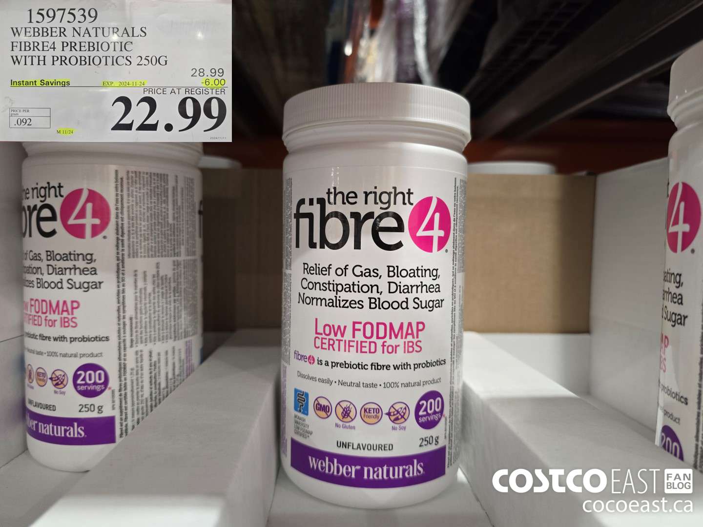 1597539 WEBBER NATURALS FIBRE4 PREBIOTIC WITH PROBIOTICS 250G ($6.00 INSTANT SAVINGS EXPIRES ON 2024-11-24) $22.99