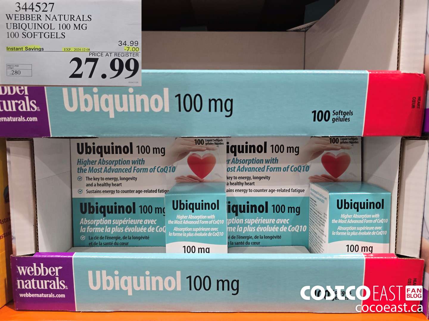 344527 WEBBER NATURALS UBIQUINOL 100 MG 100 SOFTGELS ($7.00 INSTANT SAVINGS EXPIRES ON 2024-12-08) $27.99