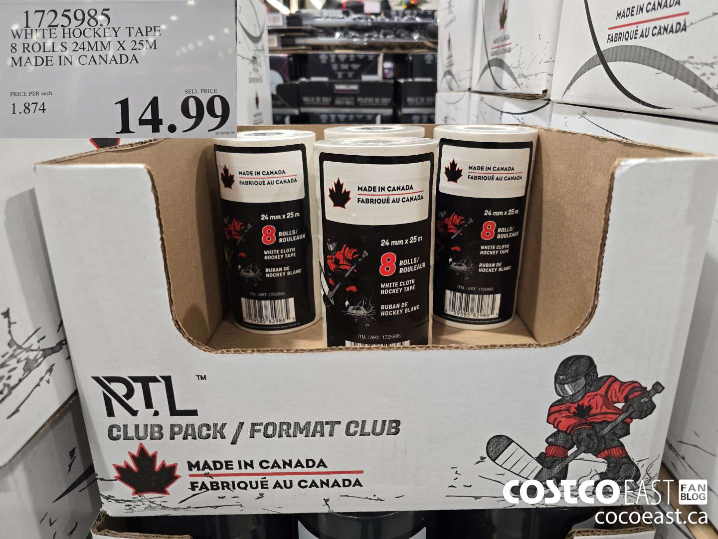 1725985 WHITE SPORTS TAPE 8 ROLLS 24MM X 25M MADE IN CANADA $14.99