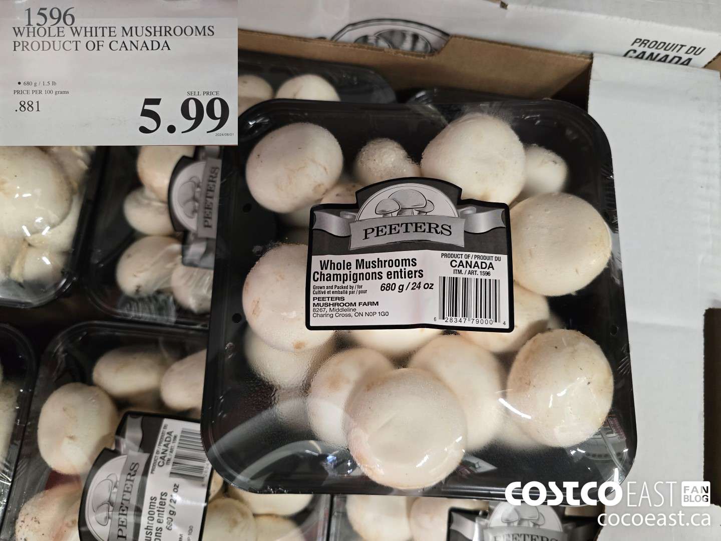 1596 WHOLE WHITE MUSHROOMS PRODUCT OF CANADA $5.99