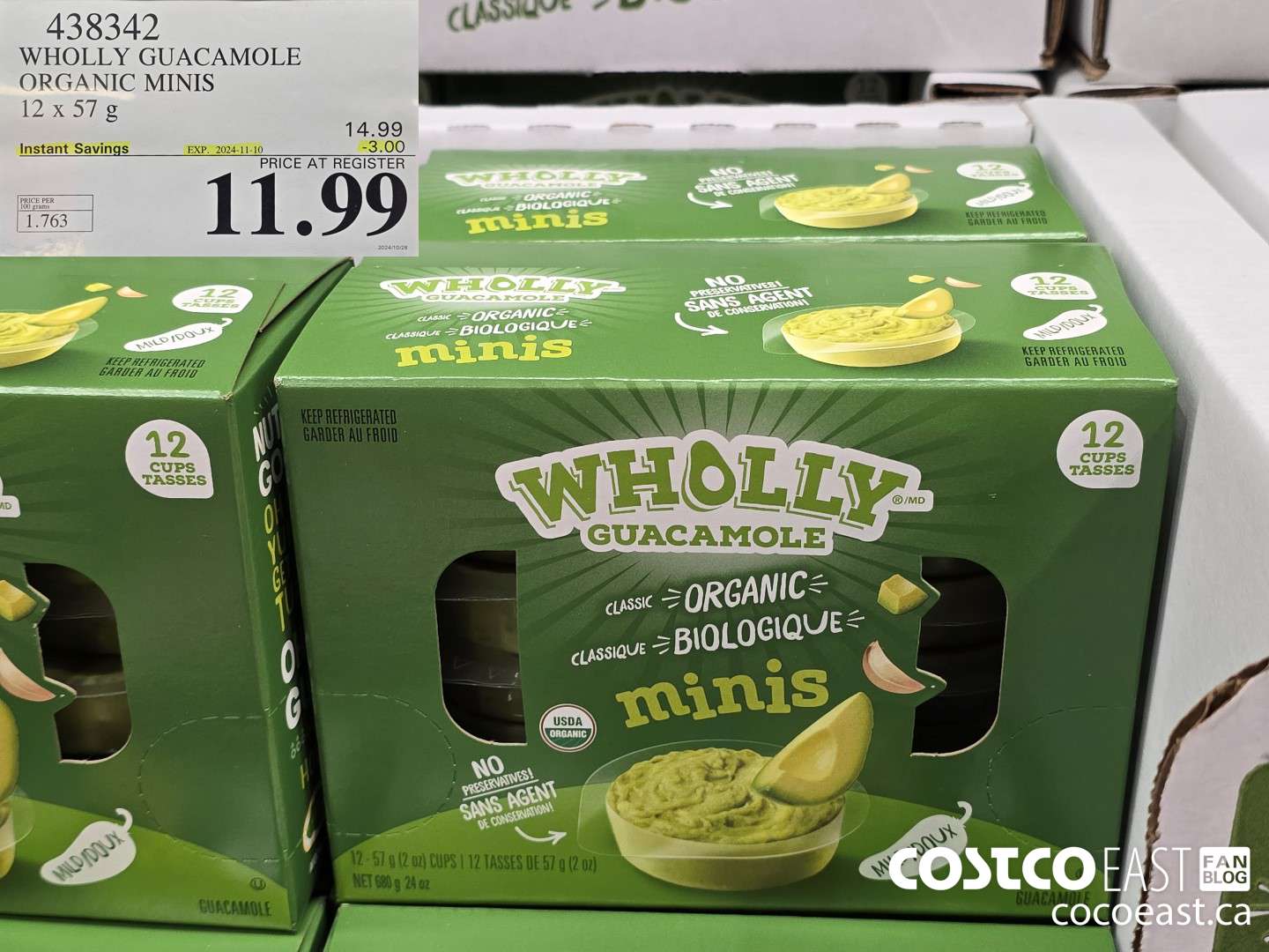 438342 WHOLLY GUACAMOLE ORGANIC MINIS 12 X 57 G ($3.00 INSTANT SAVINGS EXPIRES ON 2024-11-10) $11.99