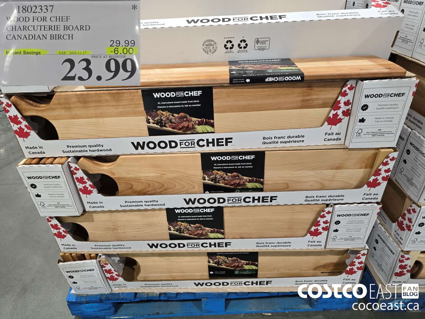 1802337 WOOD FOR CHEF CHARCUTERIE BOARD FSC CANADIAN BIRCH ($6.00 INSTANT SAVINGS EXPIRES ON 2024-11-17) $23.99
