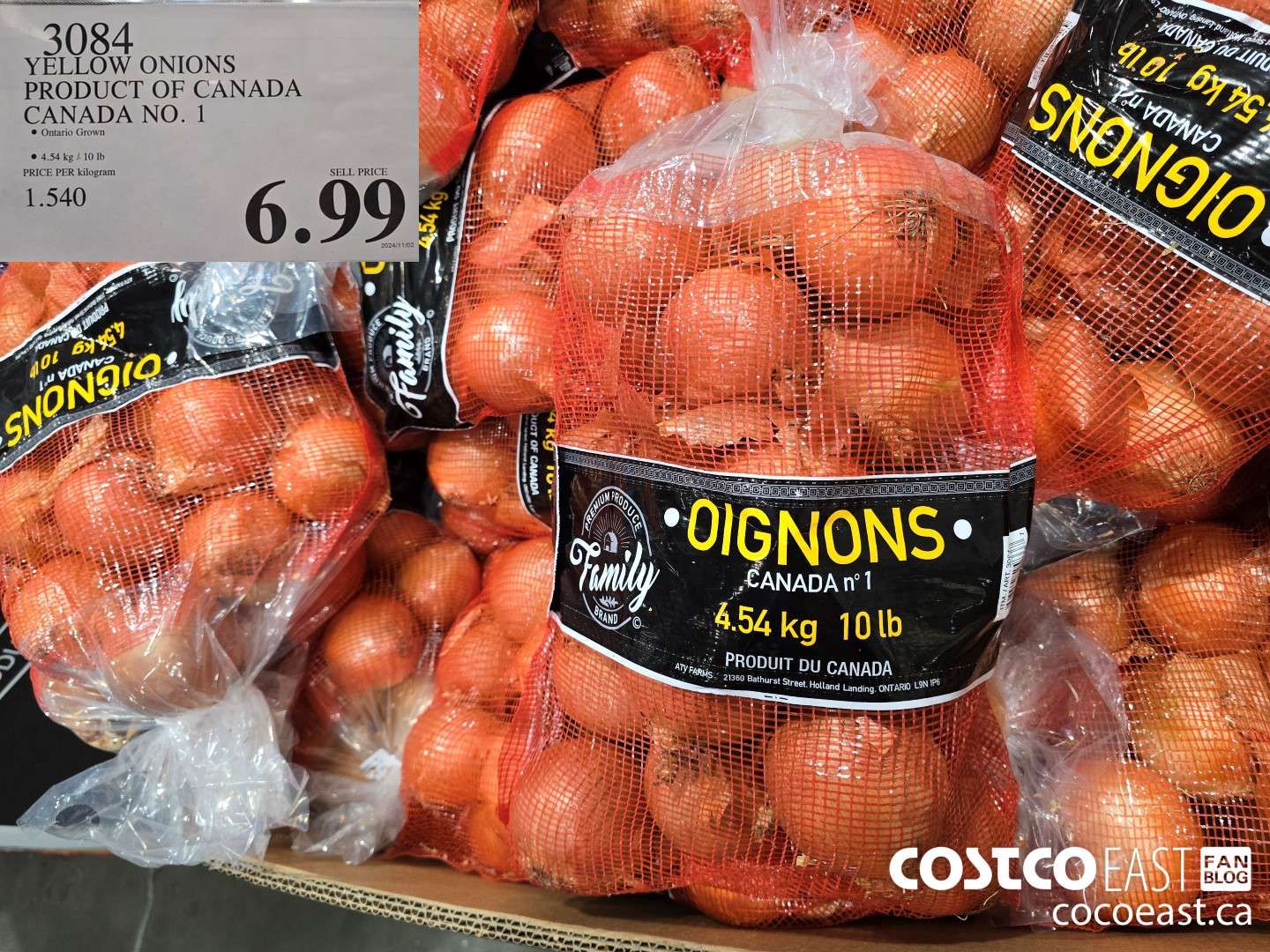 3084 YELLOW ONIONS PRODUCT OF CANADA CANADA NO. 1 $6.99