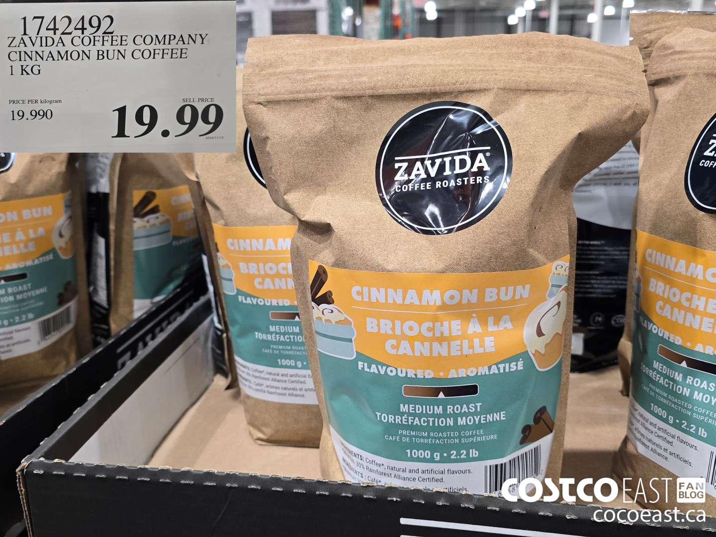 1742492 ZAVIDA COFFEE COMPANY CINNAMON BUN COFFEE 1 KG $19.99