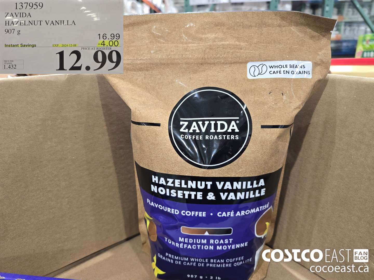 137959 ZAVIDA HAZELNUT VANILLA 907G ($4.00 INSTANT SAVINGS EXPIRES ON 2024-12-08) $12.99