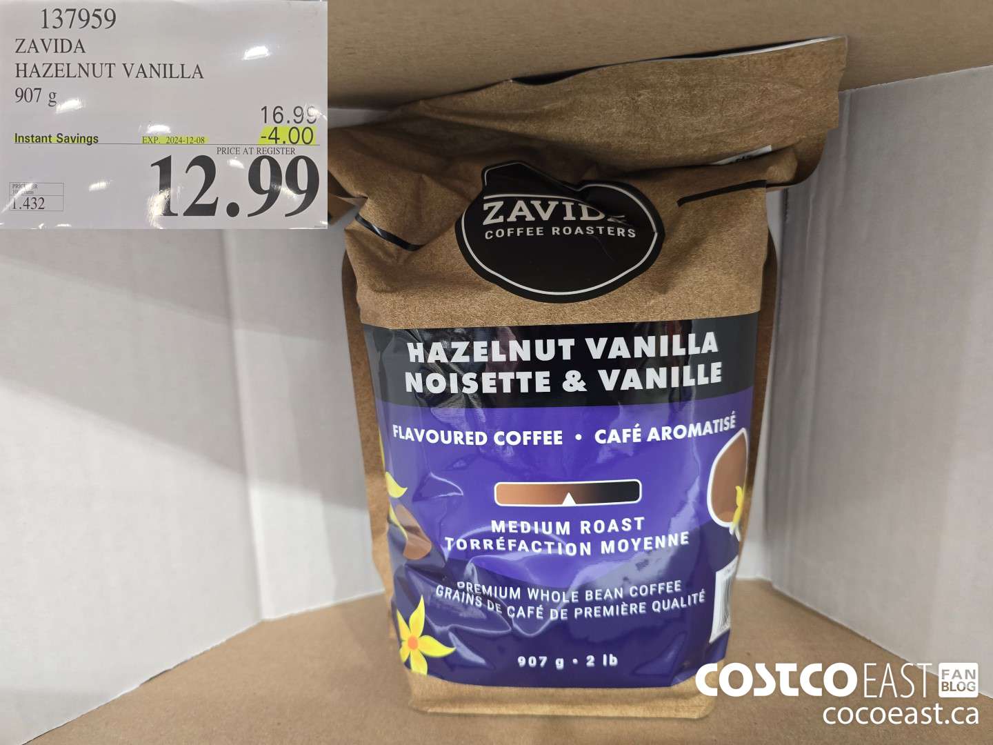 137959 ZAVIDA HAZELNUT VANILLA 907G ($4.00 INSTANT SAVINGS EXPIRES ON 2024-12-08) $12.99
