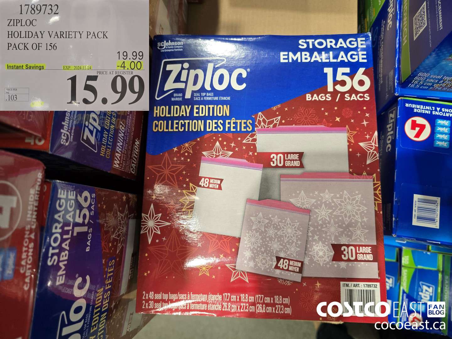 1789732 ZIPLOC HOLIDAY VARIETY PACK 156 CT ($4.00 INSTANT SAVINGS EXPIRES ON 2024-11-24) $15.99