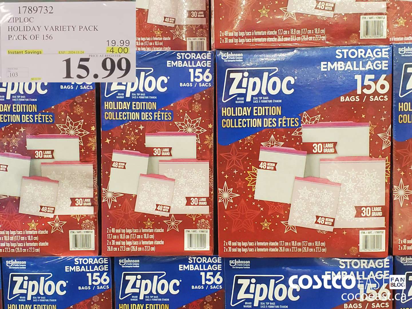 1789732 ZIPLOC HOLIDAY VARIETY PACK 156 CT ($4.00 INSTANT SAVINGS EXPIRES ON 2024-11-24) $15.99